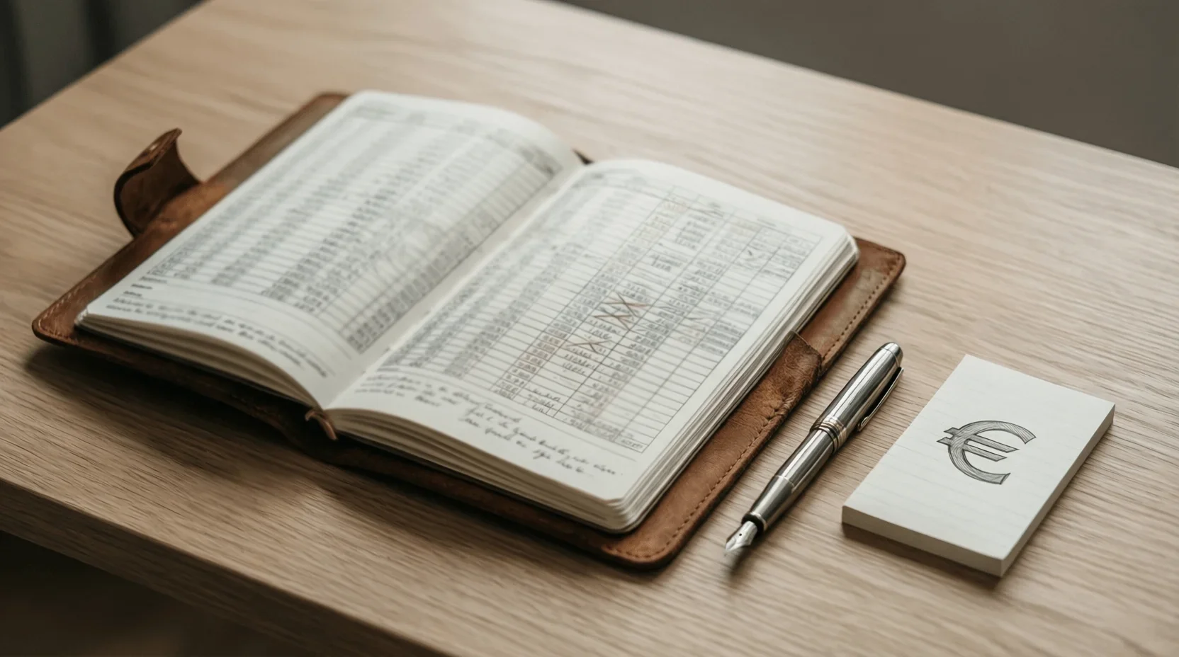 Notitieboek met pen en euroteken symbool voor budgetbeheer